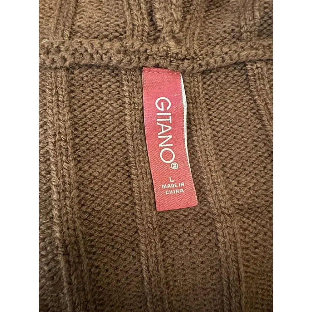 Gitano Sweater Vintage Women L Brown Fisherman Cable Knit Mock Chunky Y2K